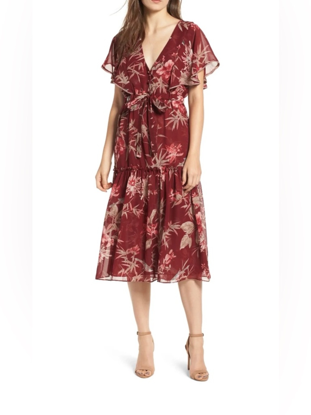 Misa Los Angeles Veronique Floral Short-sleeve Midi Dress wine Floral Size Small